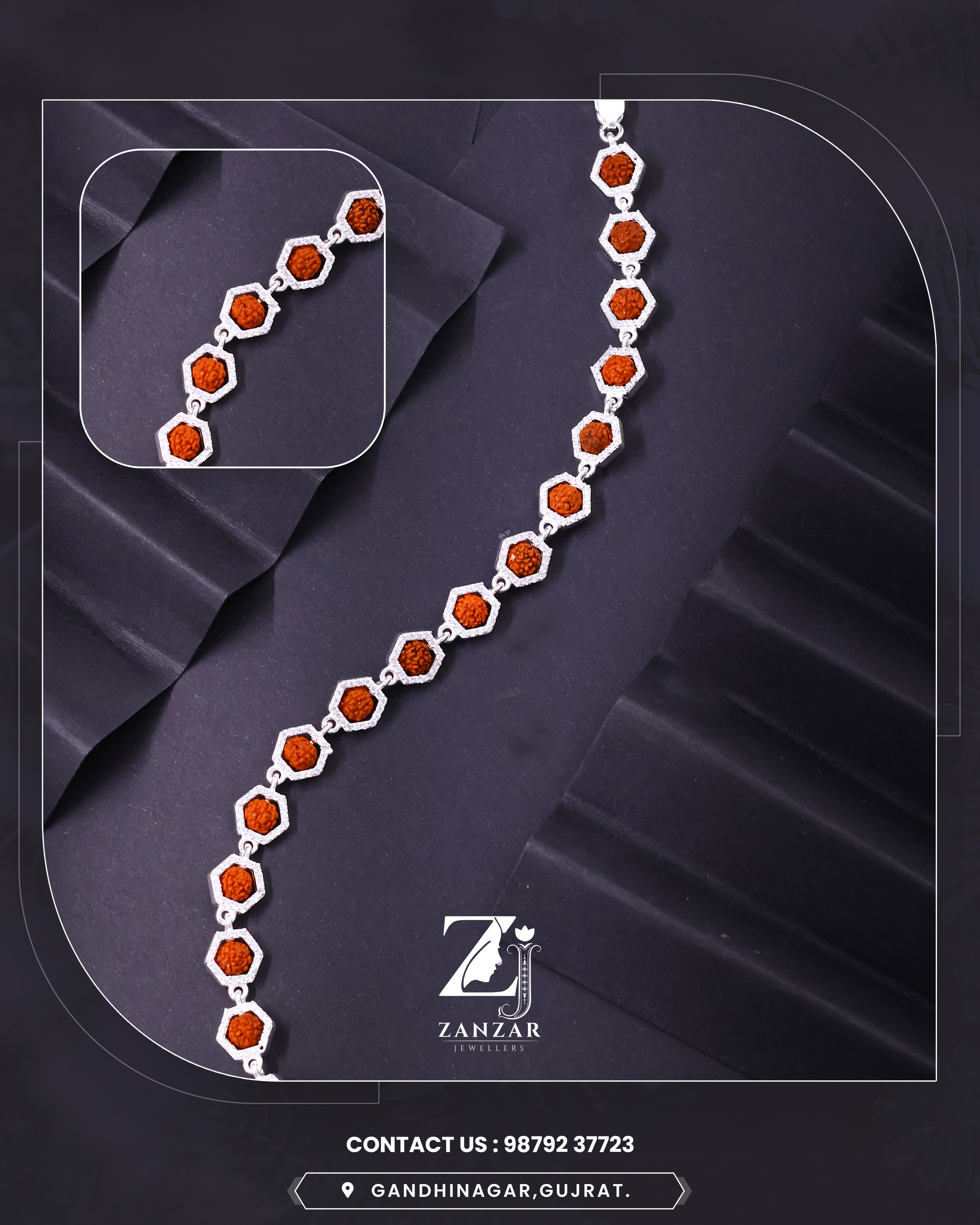 RUDRAKSH PRANAVDHARA CZ BRACELET (HEXAGON) 925