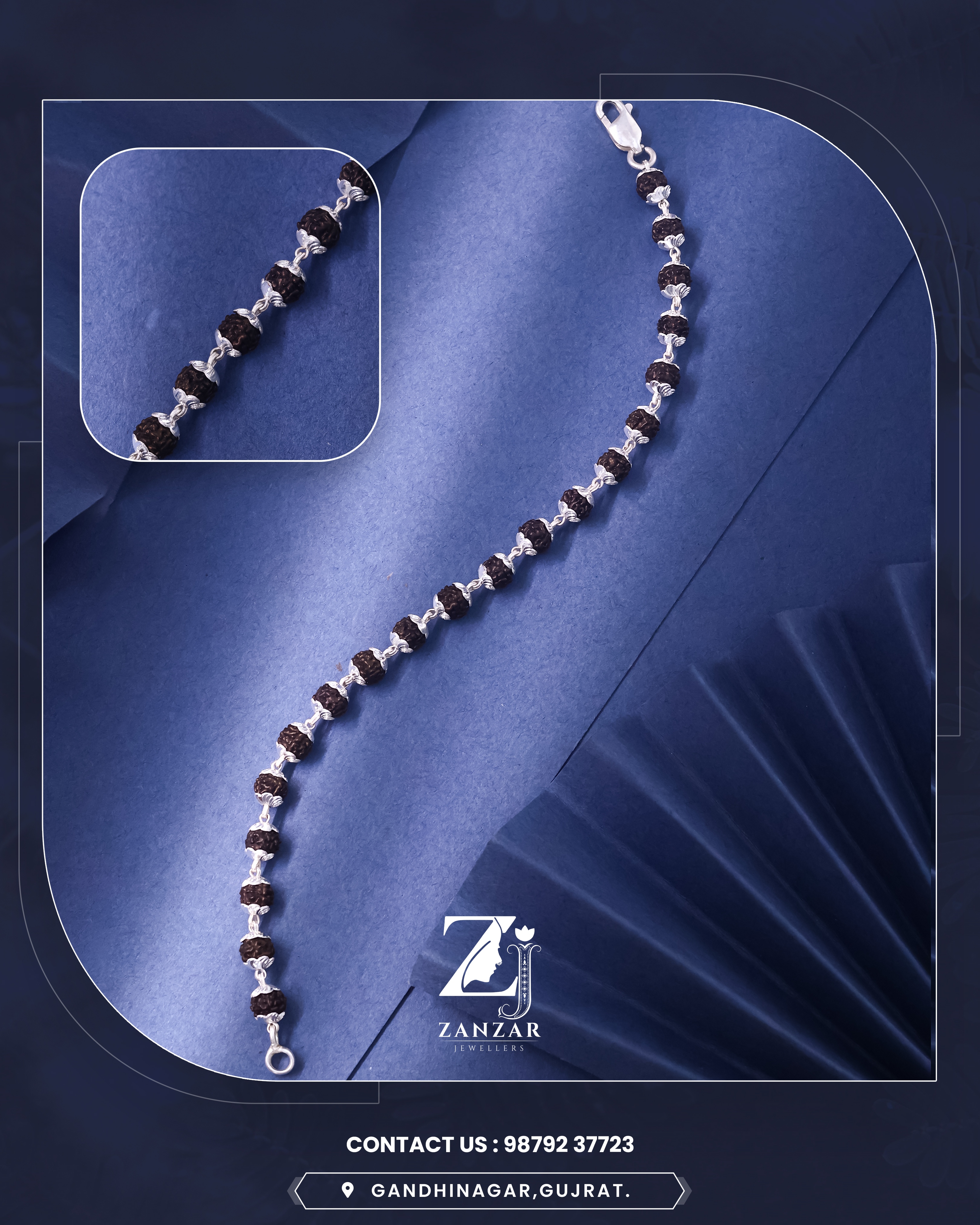 RUDRAKSH SILVER KAILASH BRACELET 925 5-6 MM C CUT