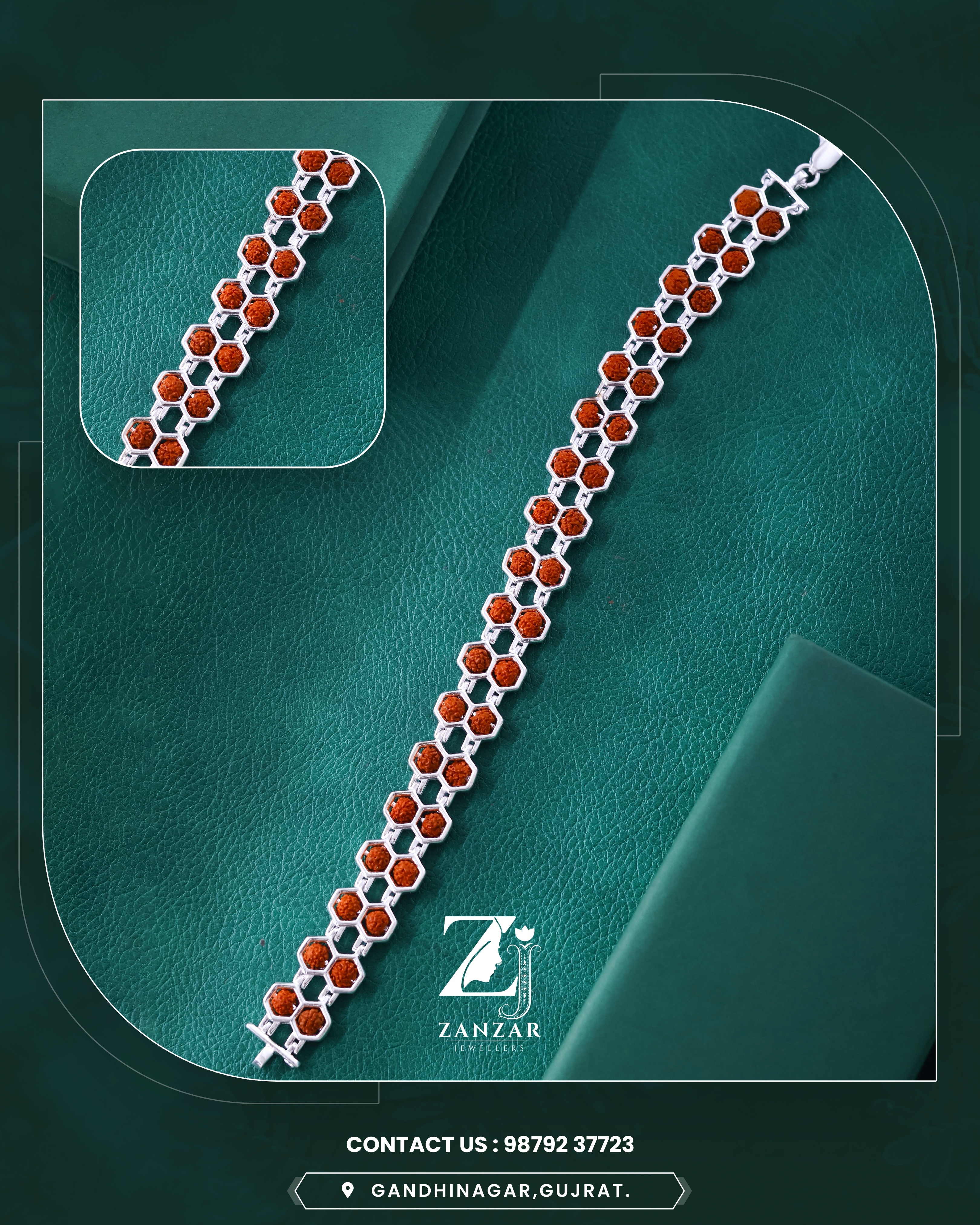 RUDRAKSH HEXAGON CAPPING TWO LINE BRACELET
