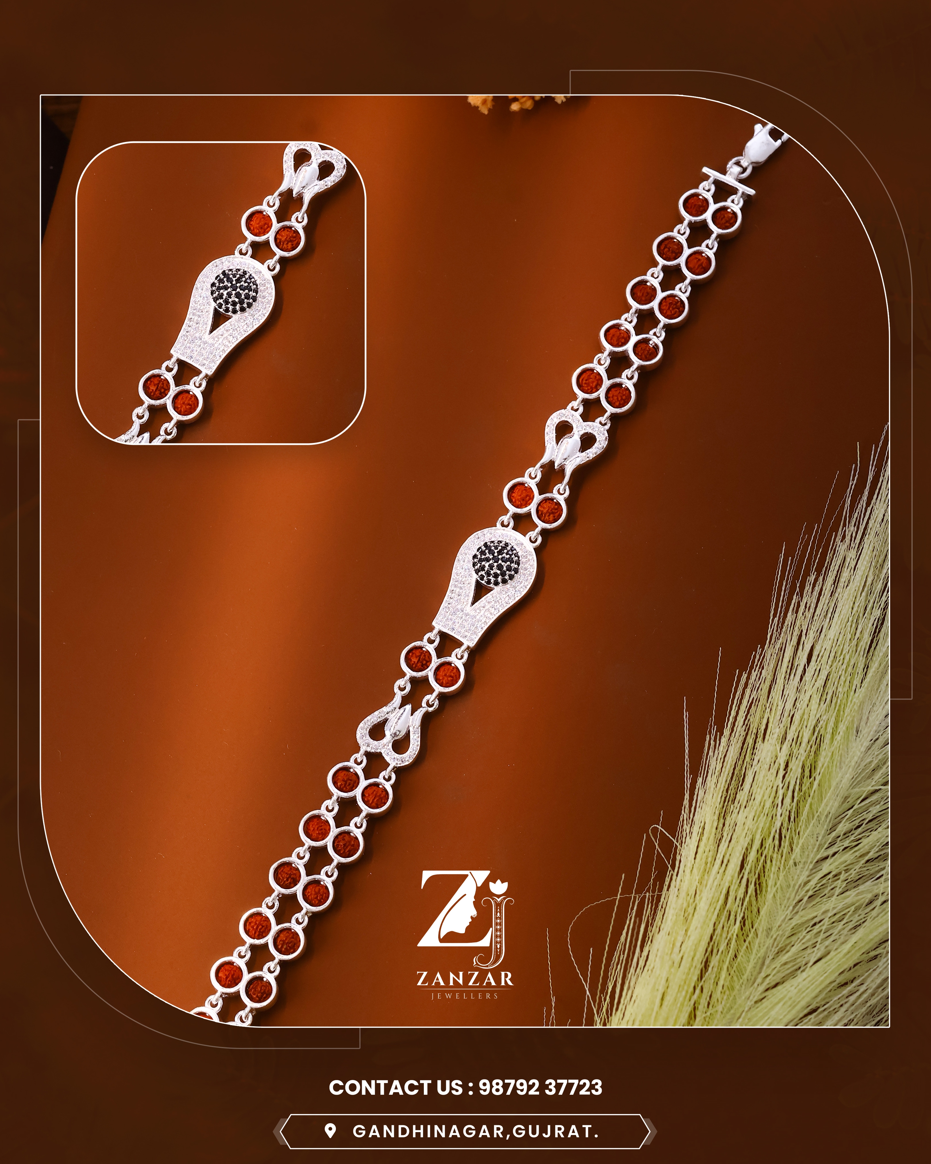 RUDRAKSH SILVER SHIVCORE CZ TRISHUL BRACELET