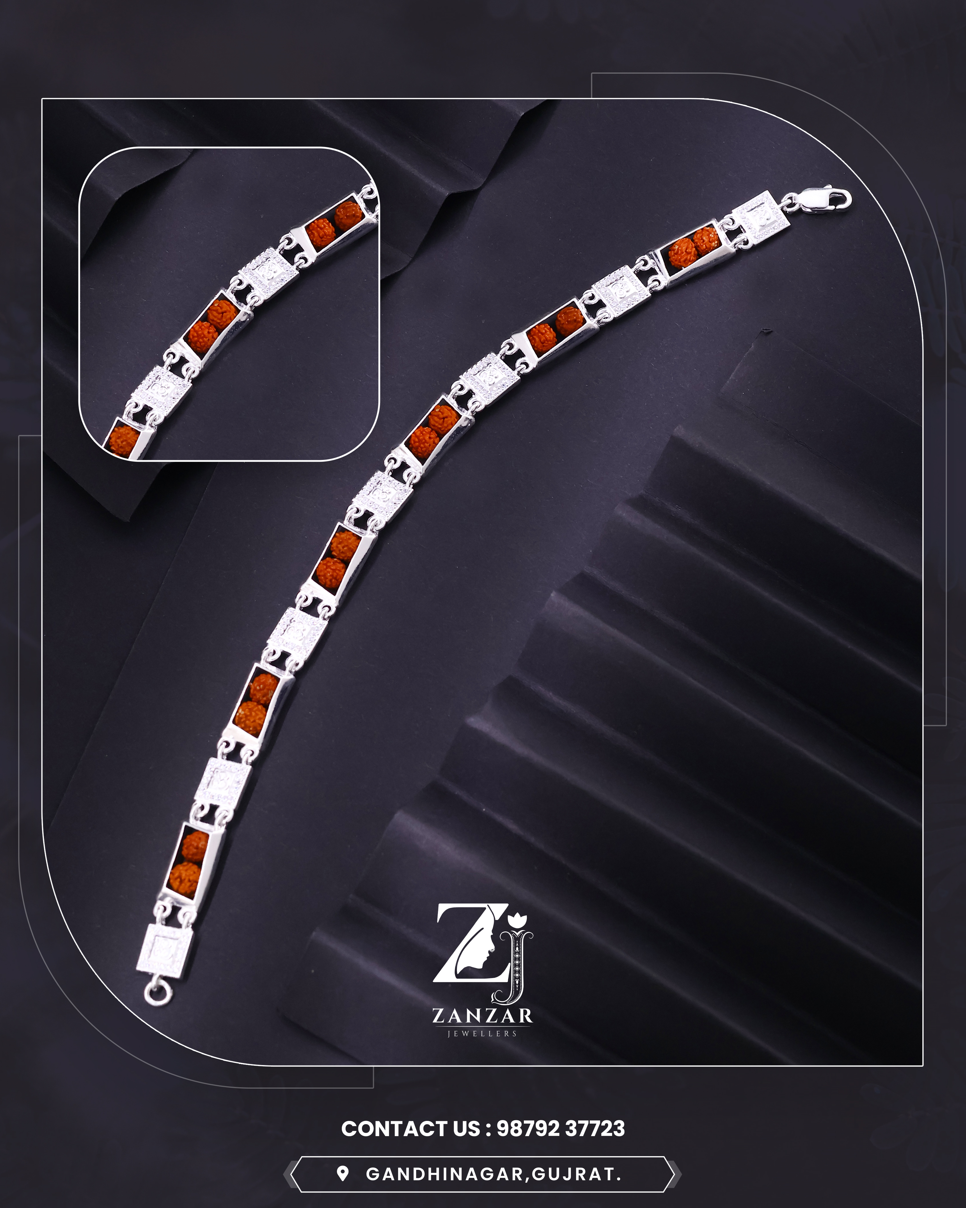 RUDRAKSH OM SQUARE CZ BRACELET 925