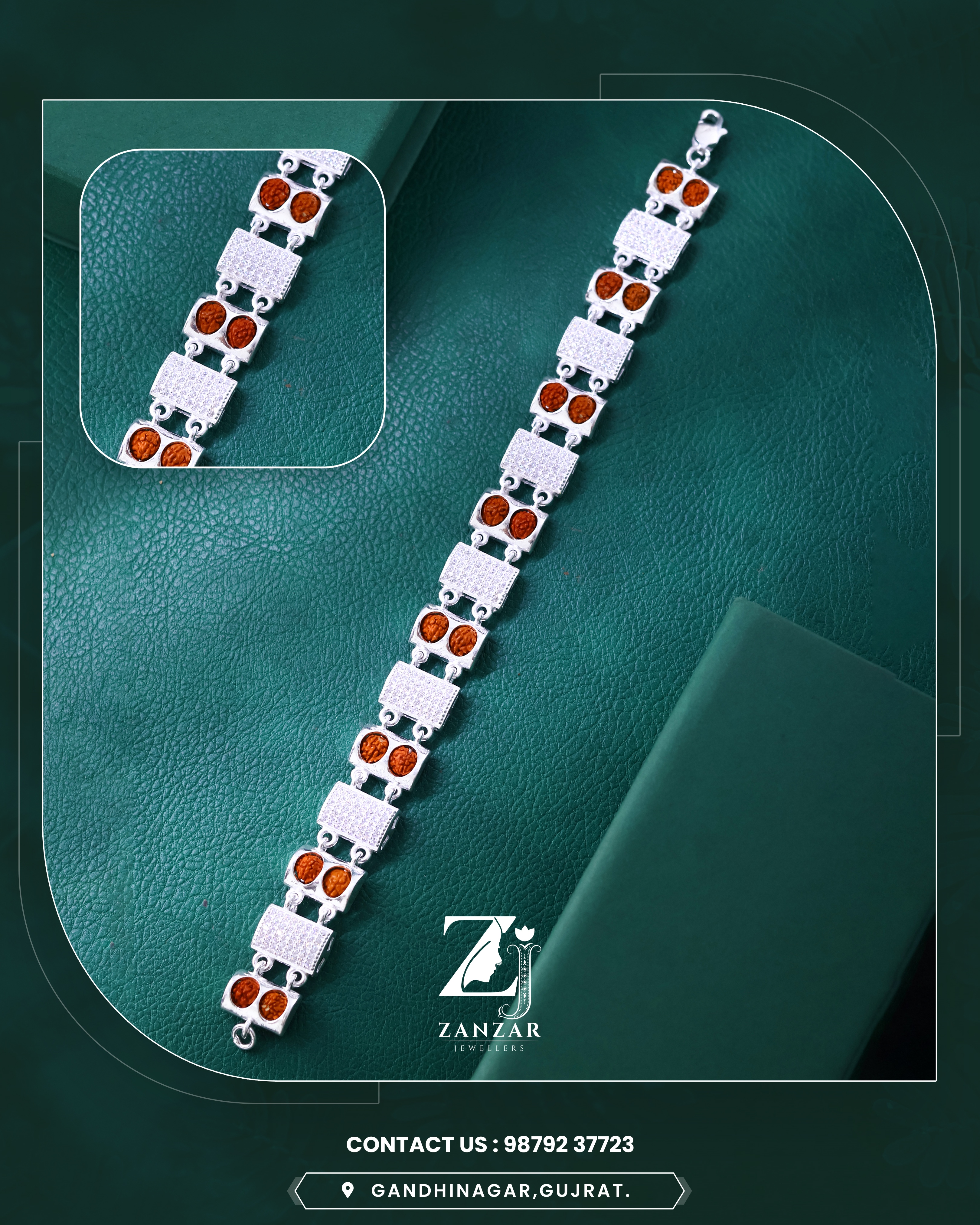 RUDRAKSH SILVER CASTING CZ PLATE BRACELET 925