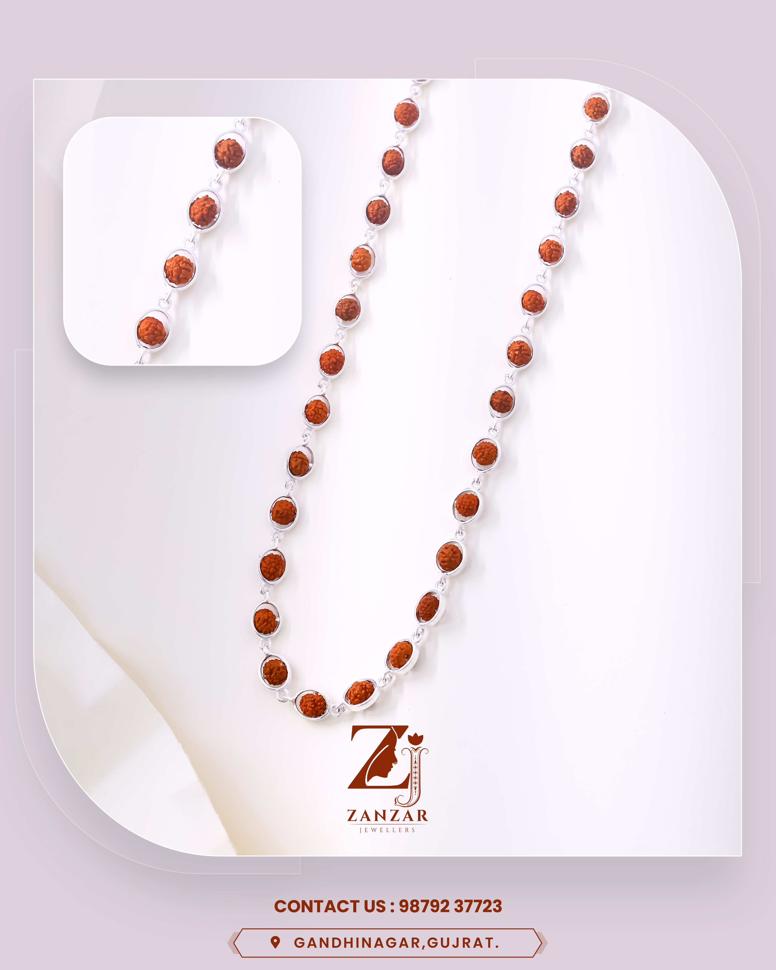 Rudraksh Silver Pranavdhara Mala 925 With Oval Capping