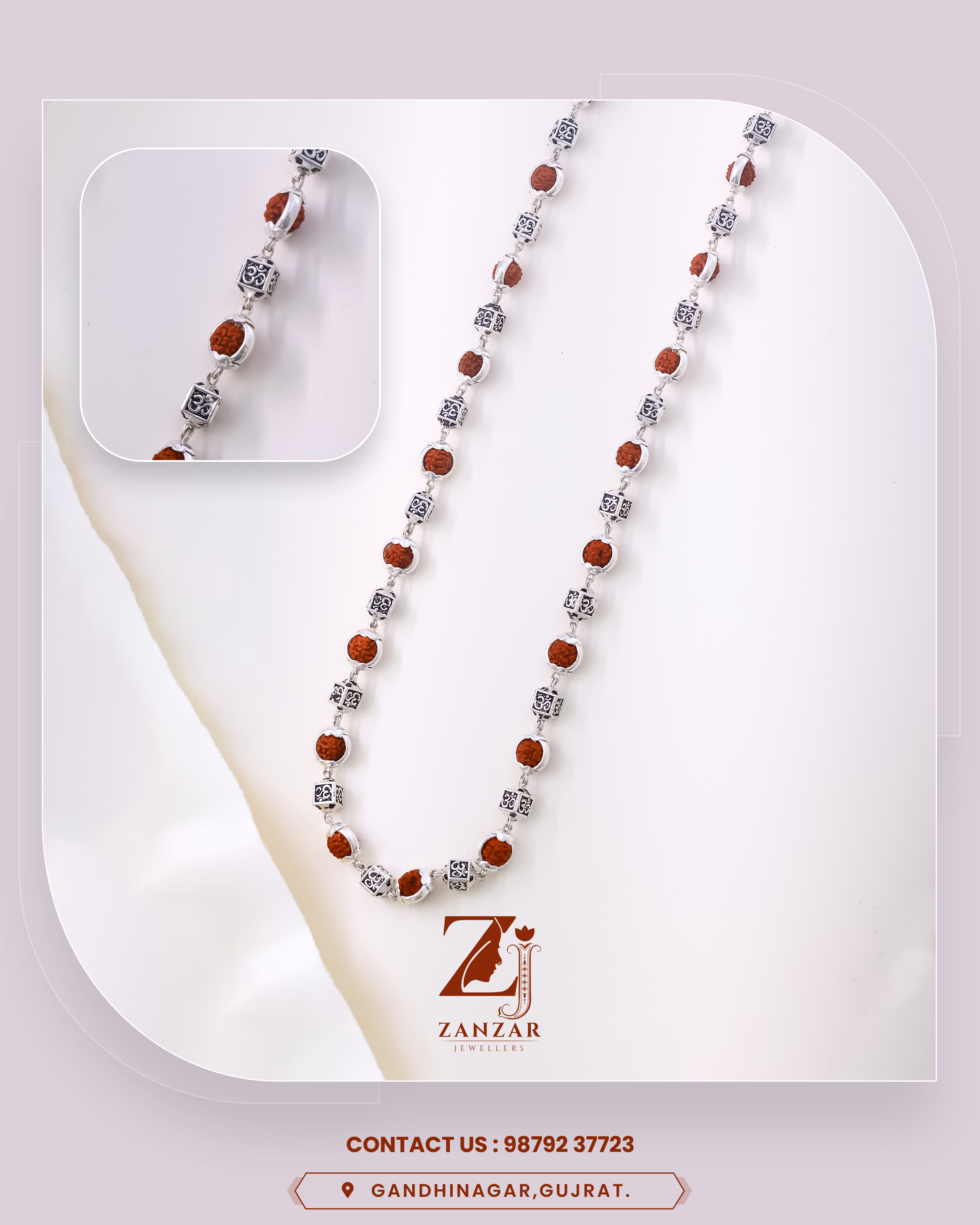 Rudraksh Silver Om Nidhi Mala 925