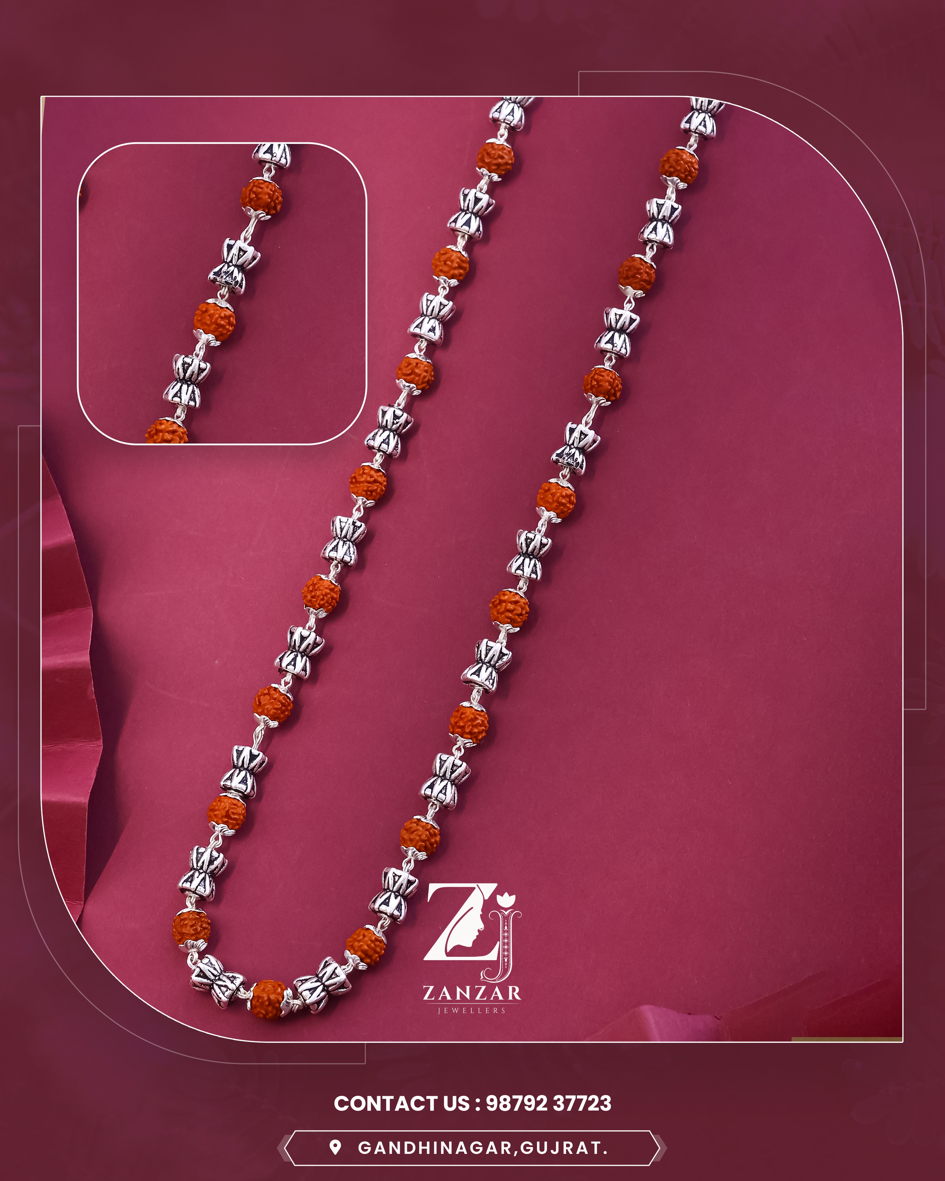 RUDRAKSH SILVER DAMRUDAKSHA MALA 925