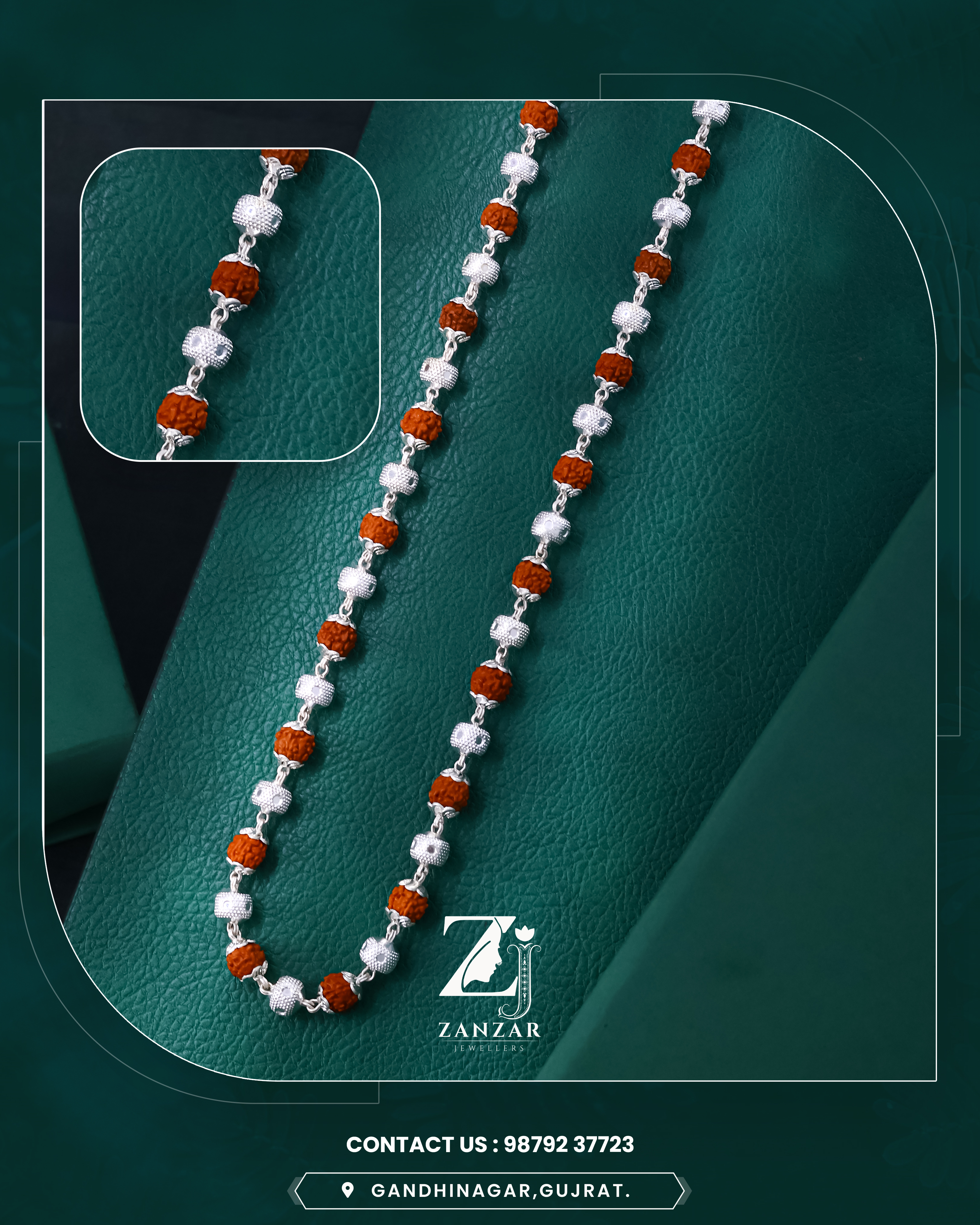 Rudraksh Silver Divyanksha Mala 925 7-8 MM