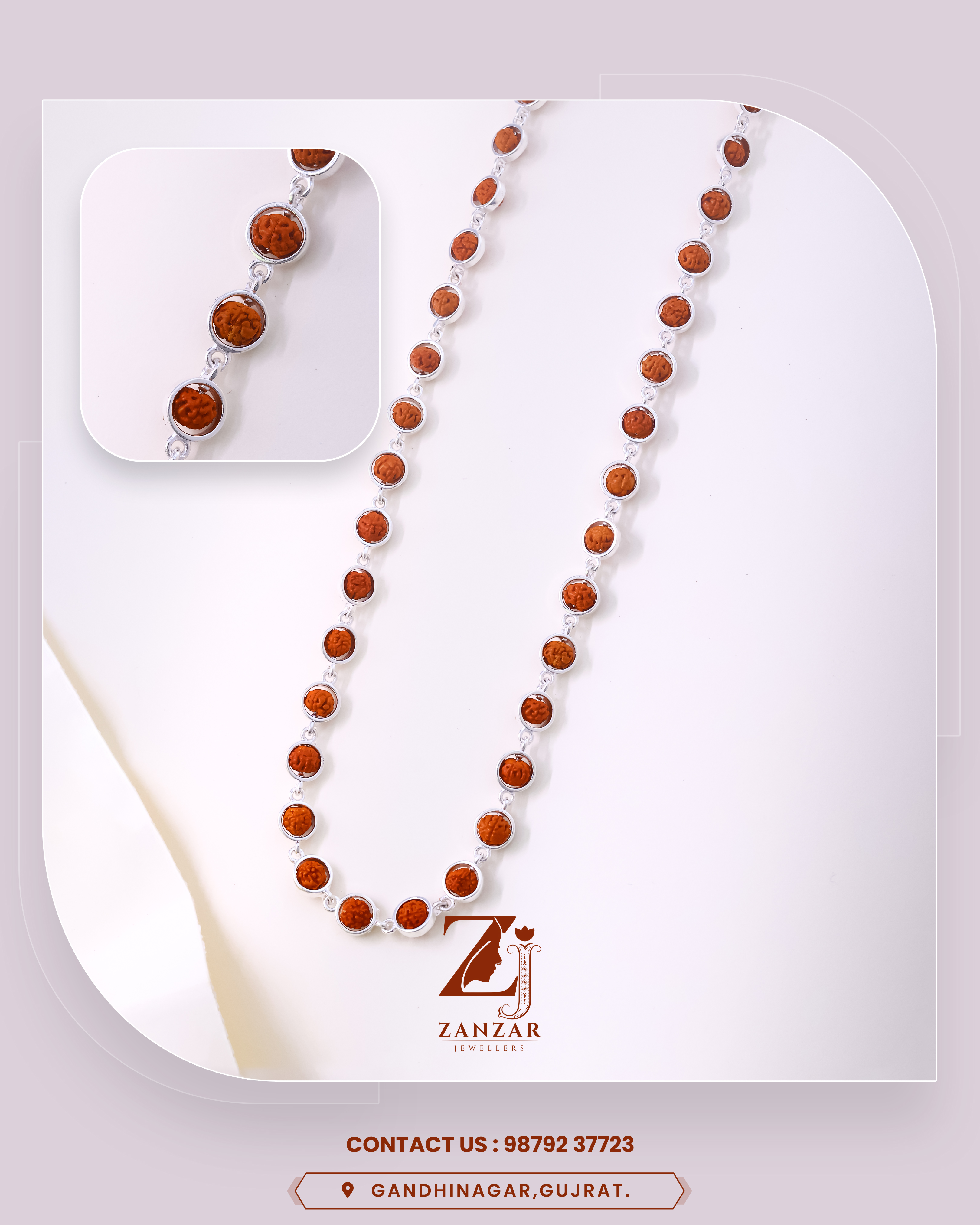 Rudraksh Silver Pranavdhara Mala 925 with Circle Capping