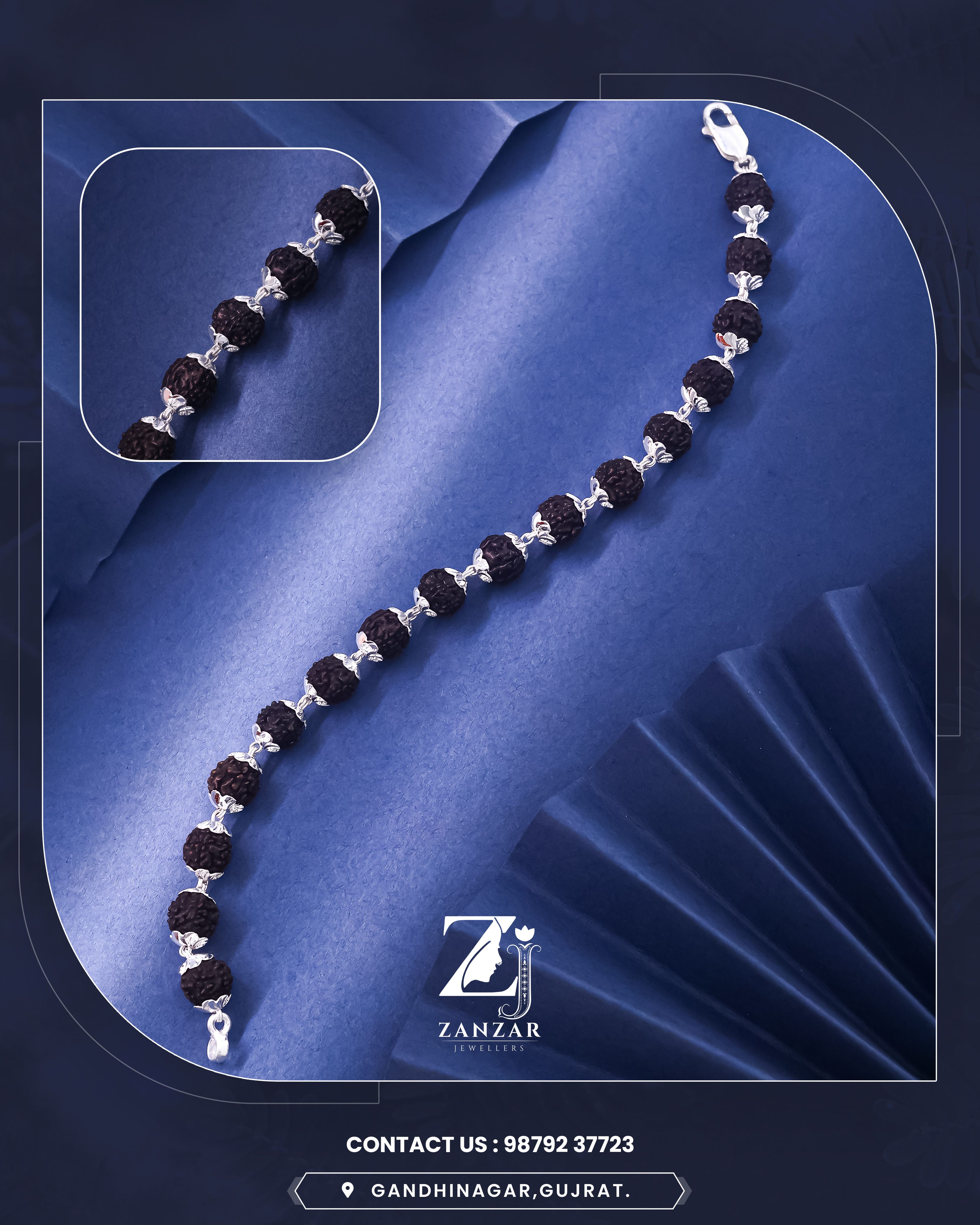 RUDRAKSH SILVER KAILASH BRACELET 925 8-9 MM C CUT